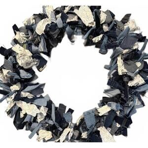 New Denim and Lace Shabby Chic 18" Wreath Jeans Upcycled Farmhouse Home Decor